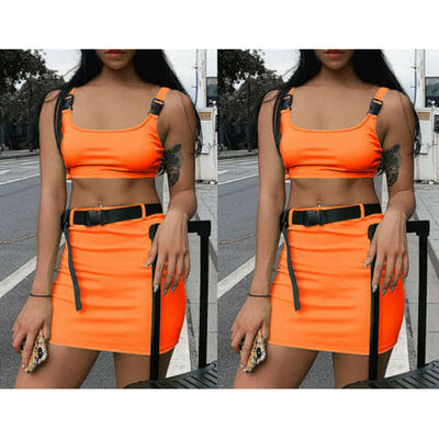 

Womens Tank Crop Tops Skirt Outfits Two Piece Bodycon Bandage party Mini Dress