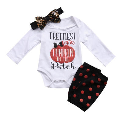 

Newborn Baby Girl Halloween Long Sleeved Romper TopLeg WarmersHeadband 4Pcs Outfits Costumes