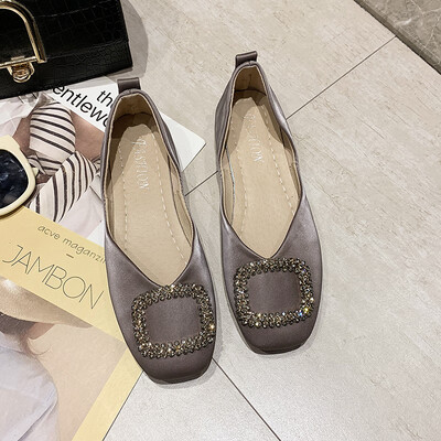 

Summer European station flat shoes womens evening shoes gentle fairy square rhinestone shallow womens shoes tide