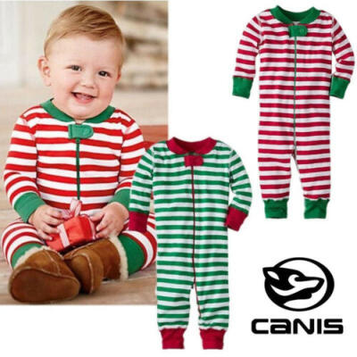 

Christmas Newborn Baby Boys Girls Stripe Bodysuit Romper Sleepwear Pajamas