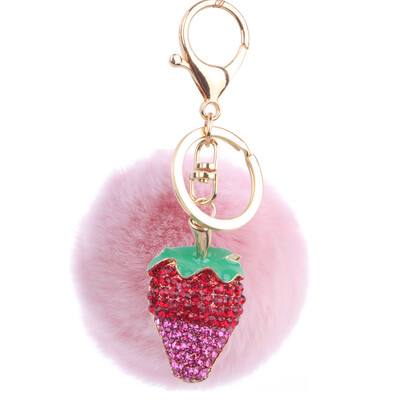 

Plush 8CM Rex Rabbit Hair Ball Strawberry Keychain Lovers Key Chain Mobile Phone Bags Hanging Wholesale