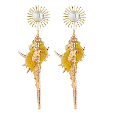 

Bohemian Beach Women Faux Pearl Inlaid Conch Pendant Statement Stud Earrings