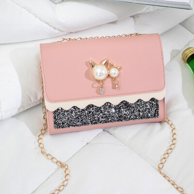 

Tailored Cute Cat Pearl Pendant Sequin Small Square Bag Wild Shoulder Messenger Bag