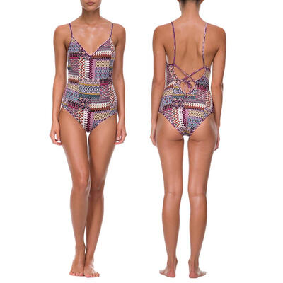 

Sexy V-Neck One-piece Swimsuit Backless Bikini Digital Print Women Jumpsuit