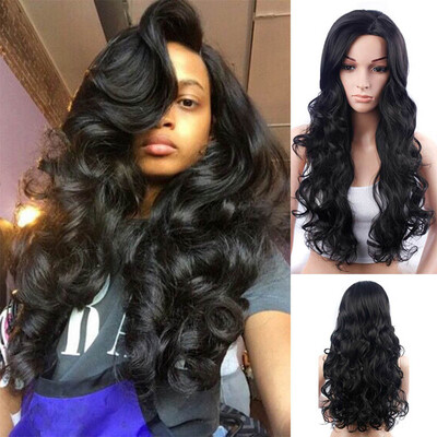 

〖Follure〗Sexy Gradient Black Party Wigs Long Curly Hair Mixed Colors Synthetic Wig