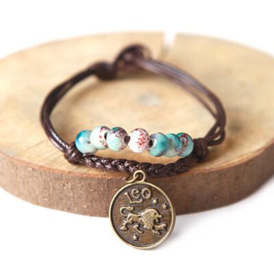 

Bracelet Wax Rope Ceramic Beaded Charm Zodiac Astrological Sign Horoscope Cancer With Constellation Pendant Bracelet Bangle