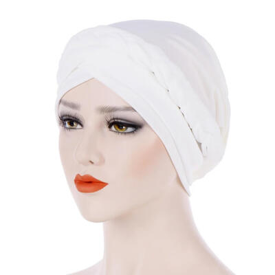 

Fashion Women Solid Color Braid Muslim Hijab Turban Head Wrap Hat Chemo Cap