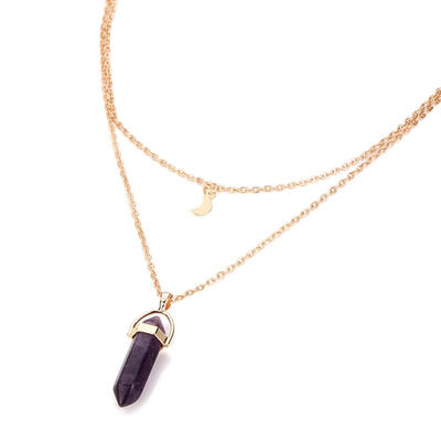 

Newest Jewelry Accessories Natural Stone Hexagonal Necklace Double Moon Bullet Head Pendant