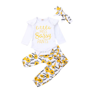 

3PCS Toddler Baby Kids Girl Tops RompertPants TrousersHeadband Casual Outfits