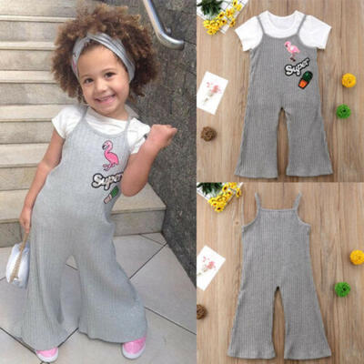 

Newborn Kid Baby Girls Short Sleeve Tops T-shirts Bell Bottoms Pants Outfits Set