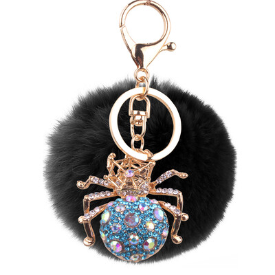 

Keychain alloy studded spider hanging bag mobile phone accessories cute animal rex rabbit hair car pendant