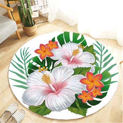

Toponeto Tropical Plant leaves Pattern Round Flannel Bathroom Kitchen Carpet 80cm