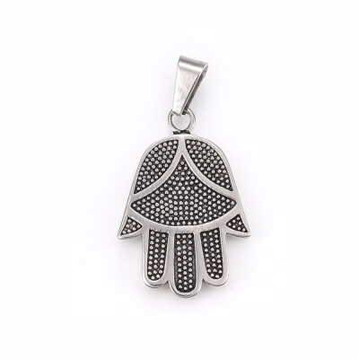 

304 Stainless Steel Pendants Hamsa HandHand of FatimaHand of Miriam Antique Silver 41x28x3mm Hole 11x55mm