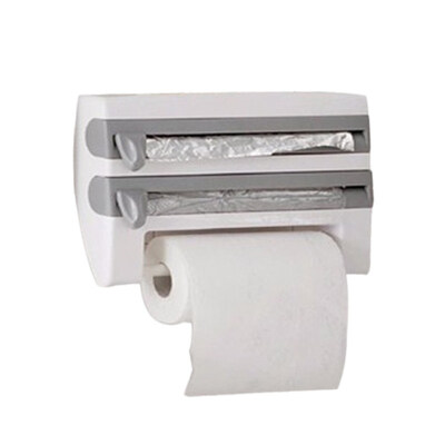 

Kitchen Cling Film Storage Rack Shelf with Cutter Wall Mount Paper Towel Holder