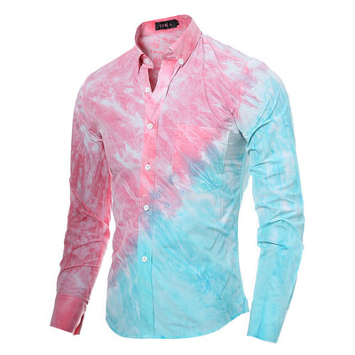 

High Quality 3D Tie-Dyed Printed Oblique Stitching Casual Long-Sleeved Shirt