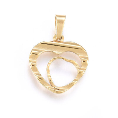 

304 Stainless Steel Pendants Heart Golden 17x16x15mm Hole 5x3mm