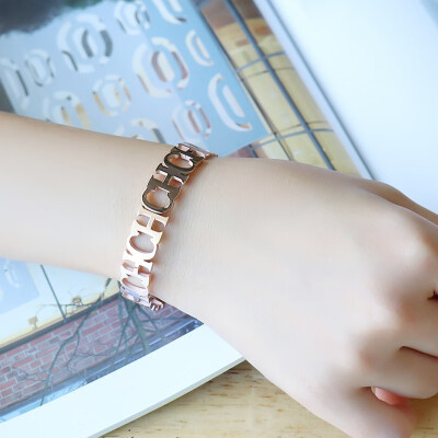 

Letter bracelet ladies wide bracelet female jewelry titanium steel plated 18k rose gold color gold bracelet