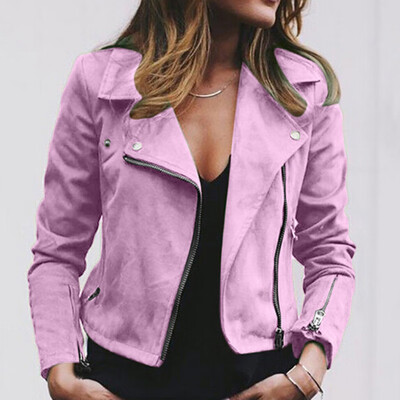 

Women Fashion Leather Jacket Coats Zip Up Biker Flight Casual Tops Coat Outwear