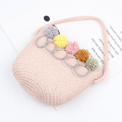 

Children Girl Straw Bag Zip Top Holiday Beach Casual Bucket Crossbody Bag Purses Shoulder Bag
