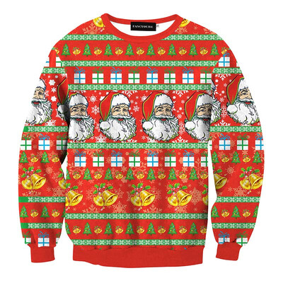 

2019 New Fashion Casual Christmas Santa Claus Deer Snowflake Print Hoodie Long Sleeve Round Neck Pullover For Men Women