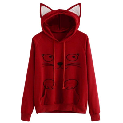 

Hoodies Sweatshirt Womens Fashion Autumn Lovely Cat Printed Long Sleeve Sweatshirt Hooded Pullover Tops sudadera mujer