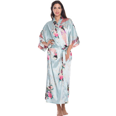 

Toponeto New Women Plus Size Simulation Silk Print Gown Bath Robe Lingerie Sleepwear