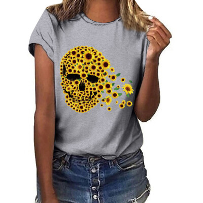 

Starmoon Women Plus Size Print Funny Sunflower Short Sleeved T-shirt Blouse Tops