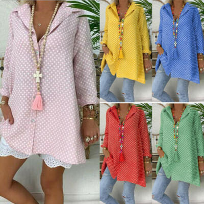 

New Womens Boho Long Sleeve Blouse Ladies Casual Tops Summer T-shirt Plus Size