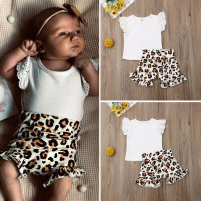 

UK Toddler Kids Baby Girl Infant Clothes Romper Tops Leopard Print Pants Outfits