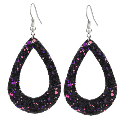 

Fashion Sequined Faux Leather Hollow Water Drop Pendant Women Hook Earrings