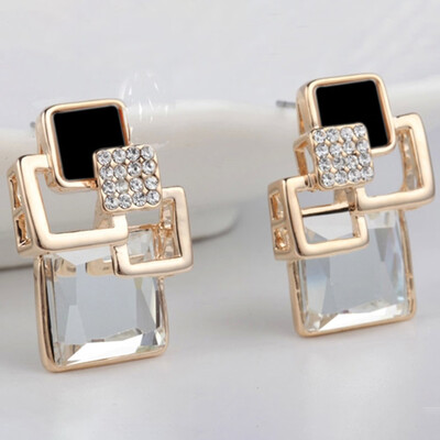 

Fashion Vintage Long Square Crystal Earring Big Geometric Stud Earrings For Women Jewelry Girl Gifts