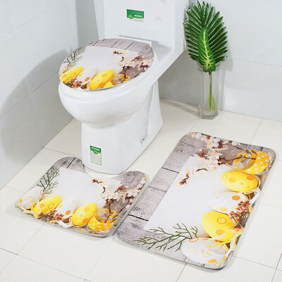 

Toponeto 3Pcs Bathroom Non-Slip Cartoon Rabbit Egg Pedestal Rug Lid Toilet Cover Bath Mat