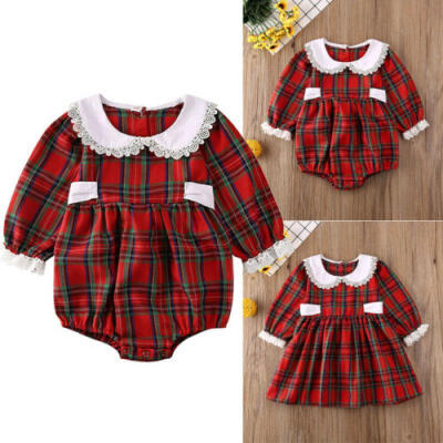 

UK Xmas Toddler Baby Girl Christmas Romper Dress Bodysuit Plaid Outfit Clothes