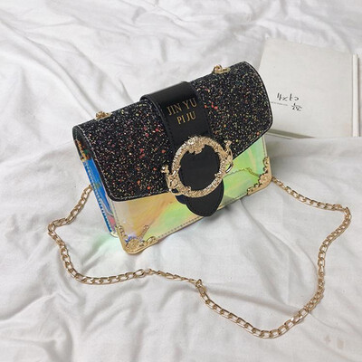 

Luxury Golden Buckle Shoulder Bags Women Sequins Chain Messenger Bag 2019 Laser Korean Style Handbags Flap Crossbody Bags
