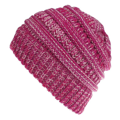 

Womens Girl Stretch Knit Hat Messy Bun Ponytail Beanie Holey Warm Hats Winter