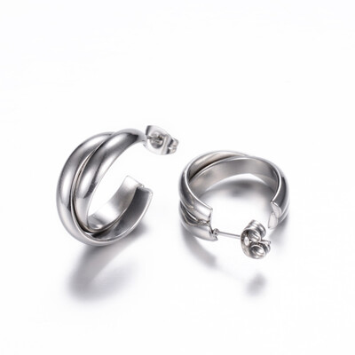 

304 Stainless Steel Stud Earrings Ring Stainless Steel Color 27x20x75mm Pin 08mm