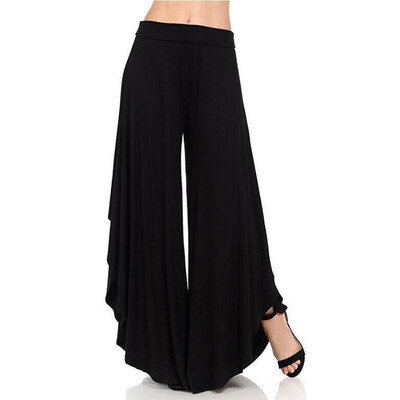 

Ladies Irregular Solid Elastic High Waist Pants Bottoms Wide Leg Casual Trousers