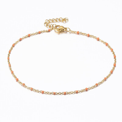 

304 Stainless Steel Cable Chain Anklets with Enamel Links Golden Orange 9"23cm 152mm