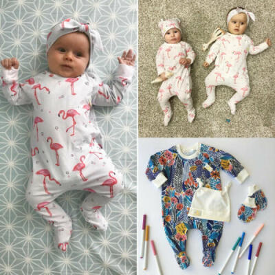 

Infant Baby Girl Boys Floral Bodysuit Romper Hat Winter Warm Outfit Clothes Tops