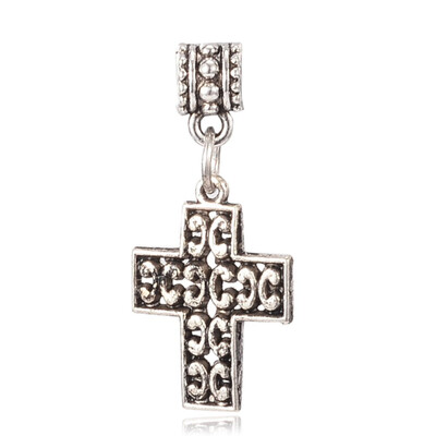 

Tibetan Style Alloy European Dangle Pendants Cross Antique Silver 36mm Hole 45mm