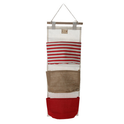 

Navy Wall Hanging Storage Bag Vintage Jute Sundries Organizer Closet Bag