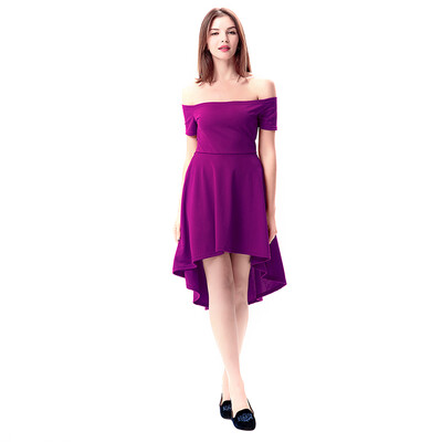 

Sexy Slim Slash Neck Short Sleeve Stitching Solid Color Dress Front Short Back Long Fashion Dress