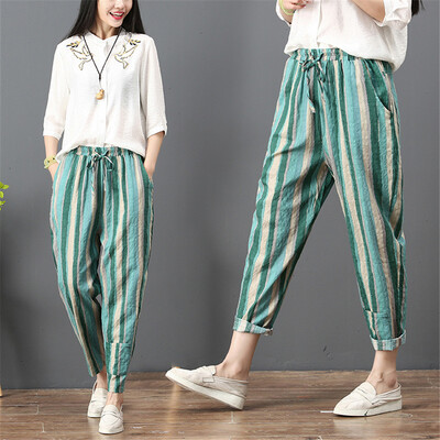 

Womens Summer Cotton Linen Trousers Casual Sports Pants Cotton Cropped Pants