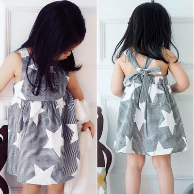 

Fashion Infant Baby kids Girls Summer Beach Sundress Star Stripe Party Dress