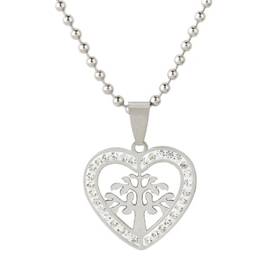 

2019 Hot Fashion Personality Love Love Full Diamond Cross Tree Leaves Crown Pendant Titanium Steel Couple Necklace