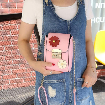 

Women Mini Shoulder Bag Chain PU Leather Flower Applique Square Flap Front Small Casual Messenger Bag Crossbody Bag