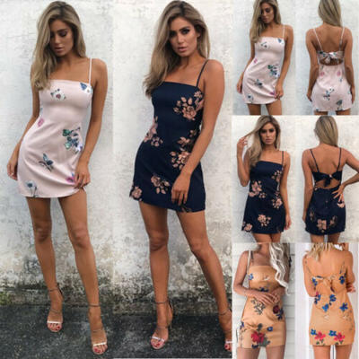 

Womens Summer Vintage Boho Short Mini Evening Party Beach Dress Floral Sundress