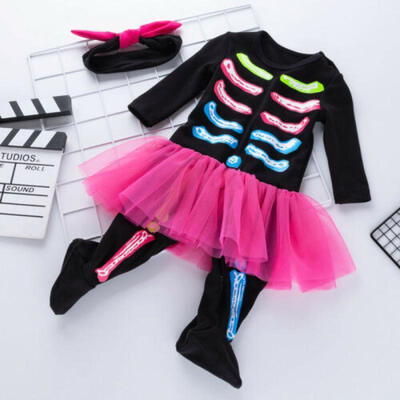 

UK Newborn Baby Girl Halloween Costume Romper Bodysuit Headband Mini Dress Skirt