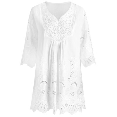 

V Neck Embroidered Plus Size Tunic Top
