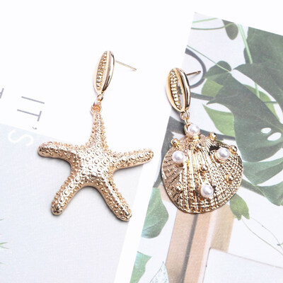 

EK646 Bohemian Sea Shell Drop Earrings For Women Metal Starfish Conch Shell Cowrie Statement Earrings 2019 Summer Beach Jewelry